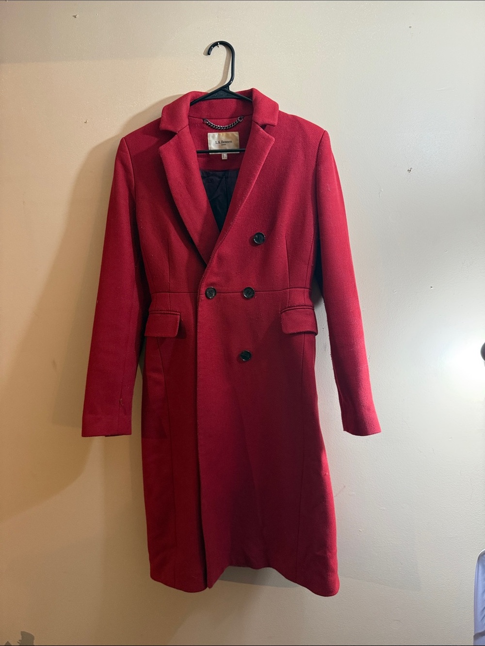 LK Bennett Double-Breasted Red Wool Coat